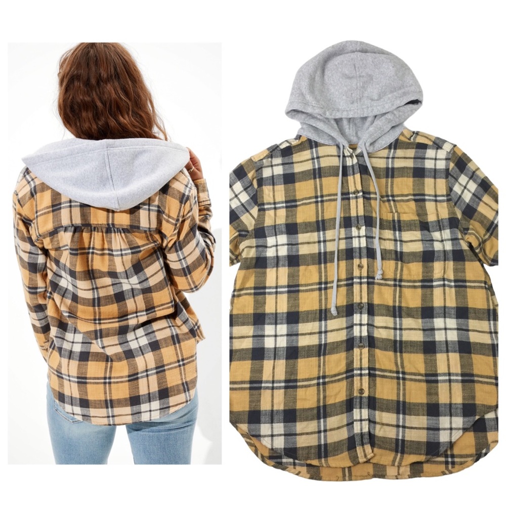 American Eagle Plaid Hooded Shacket